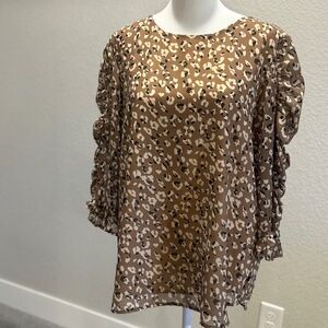 Pleione Womens Leopard Print Blouse
